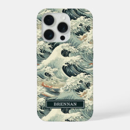 Japanese Wave Pattern Monogrammed iPhone 15 Pro Hülle