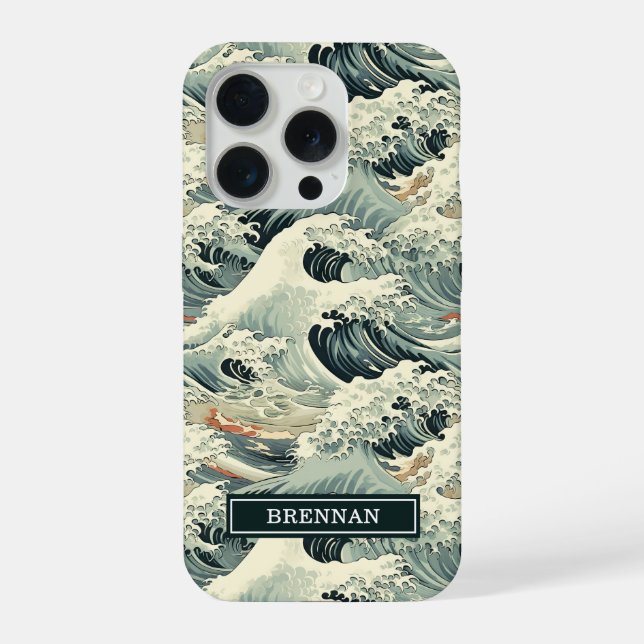 Japanese Wave Pattern Monogrammed iPhone Hülle (Rückseite)