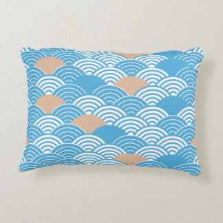 Japanese Waves Pattern Light Blue Beige White  Dekokissen