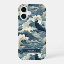 Japanese Waves Pattern Monogrammed iPhone 16 Hülle