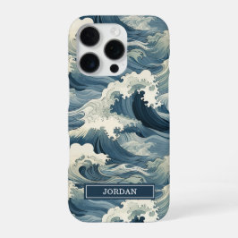 Japanese Waves Pattern Monogrammed iPhone 16 Pro Hülle