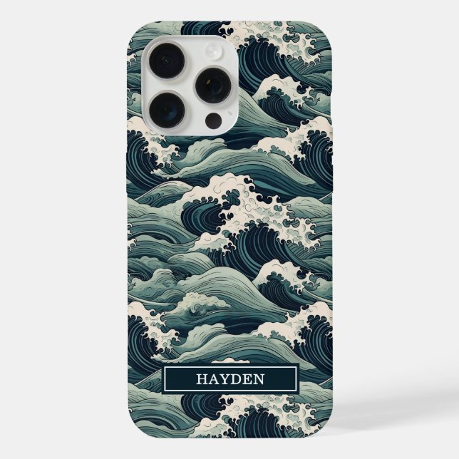 Japanese Waves Print Monogrammed iPhone Hülle (Rückseite)