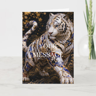 Japanese White Tiger Byakko Kintsugi Gold Art Card Karte