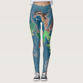 JAPANESE WOODBLOCK BIRD DRUCKTE Leggings