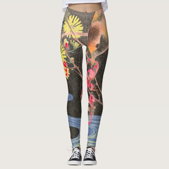 JAPANESE WOODBLOCK DRUCKEN Leggings BIRD & STREAM (Vorderseite)