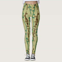 JAPANESE WOODBLOCK PATTER DRUCKTE LEGGINGS GREEN