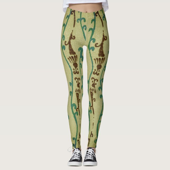 JAPANESE WOODBLOCK PATTER DRUCKTE LEGGINGS GREEN (Vorderseite)