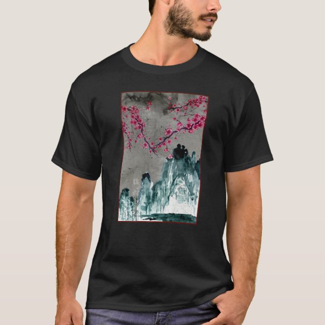 Japanese Woodblock Sakura Cherry Blossom Tree Natu T-Shirt (Vorderseite)