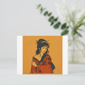 Japanese Woodblock Style Woman in Kimono – Elegant Postkarte