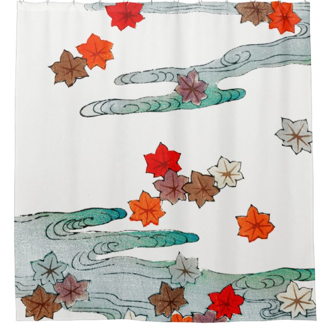 JAPANESISCHER FLUSS UND BLÄTTER Duschvorhang (Vorderseite)