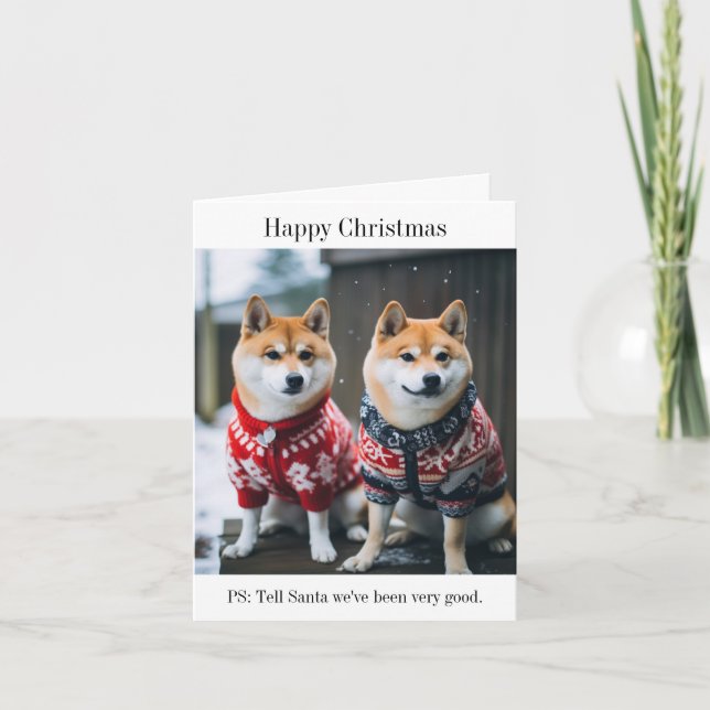 Japanisch Akita Hunde in Christmas Jumpers Card Karte (Vorderseite)