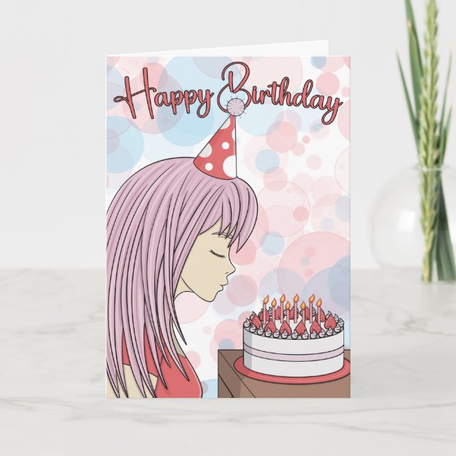 Japanisch Art Anime Girl Happy Birthday Card Karte (Vorderseite)