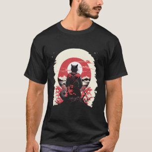 Japanisch Art Cat Ninja Ukiyo-E Anime Style Samura T-Shirt