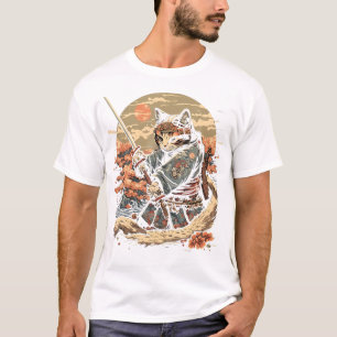 Japanisch Art Cat Ninja Ukiyo-E Anime Style Samura T-Shirt