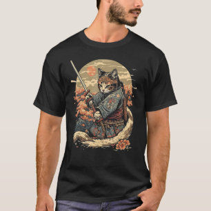 Japanisch Art Cat Ninja Ukiyo e Style Samurai Cat T-Shirt