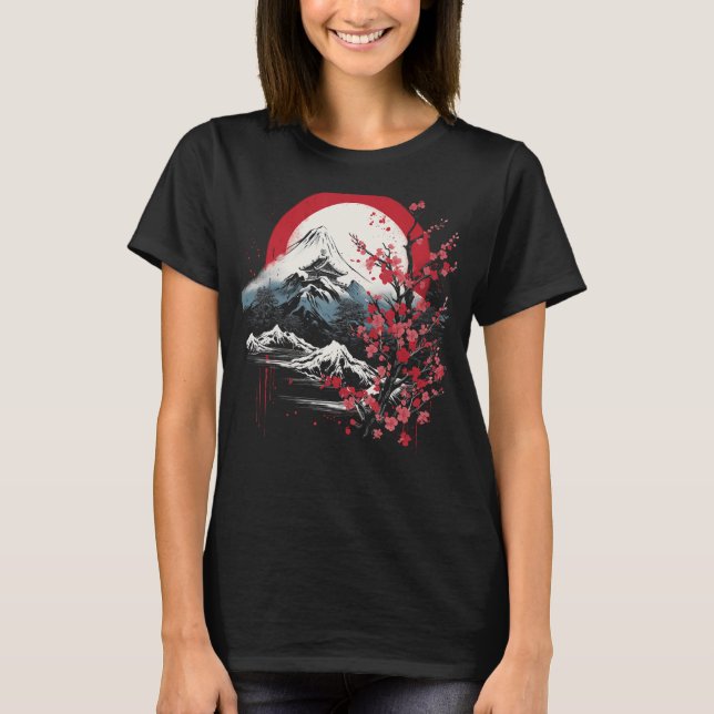Japanisch Art Mount Fuji Cherry Blossom Japan Aest T-Shirt (Vorderseite)