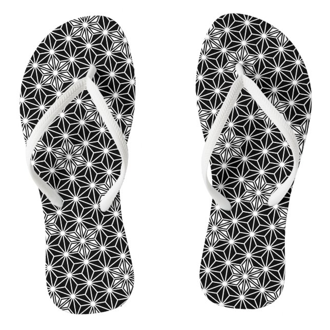 Japanisch Asanoha oder Star Pattern, schwarzweiß Flip Flops (Fußbett)