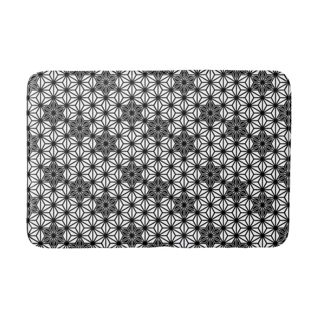 Japanisch Asanoha oder Star Pattern, weiß und schw Badematte (Vorderseite)