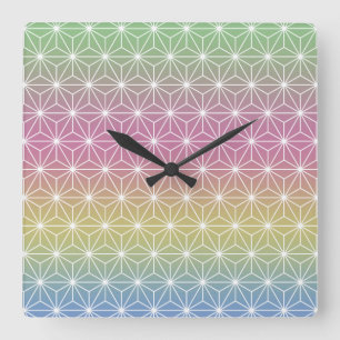 Japanisch Asanoha Traditionelle Printpastel Rainbo Quadratische Wanduhr