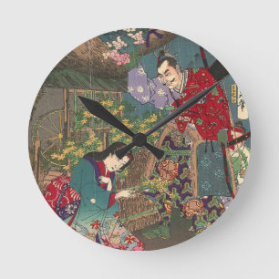 Japanisch Beautiful Geisha Samurai Art Runde Wanduhr