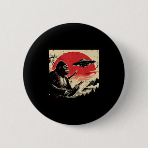 Japanisch Bigfoot Samurai Ufo Vintag Sasquatch Men Button