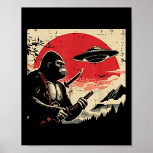 Japanisch Bigfoot Samurai Ufo Vintag Sasquatch Men Poster