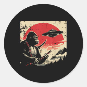 Japanisch Bigfoot Samurai Ufo Vintag Sasquatch Men Runder Aufkleber