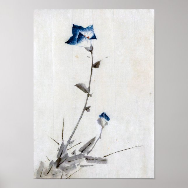 Japanisch Blauer Blütenblume, Hokusai, Ukiyo-e Poster (Vorne)