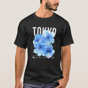 Japanisch Blue Cherry Blossom Artwork Tokyo Japan T-Shirt