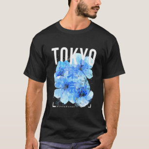 Japanisch Blue Cherry Blossom Artwork Tokyo Japan T-Shirt