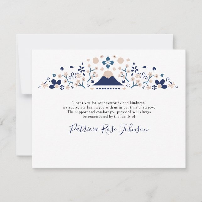 Japanisch Blue Funerary Memorial Vielen Dank Dankeskarte (Vorderseite)