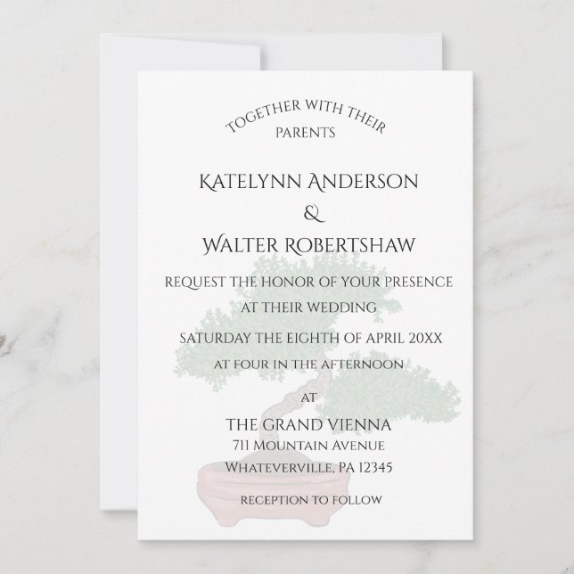 Japanisch Bonsai Tree Wedding Einladung (Vorderseite)