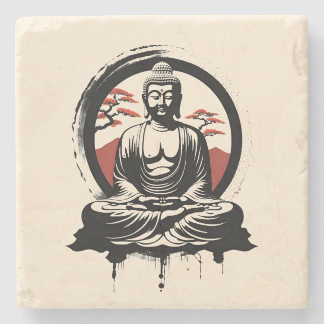 Japanisch Buddha Zen Steinuntersetzer (Vorderseite)