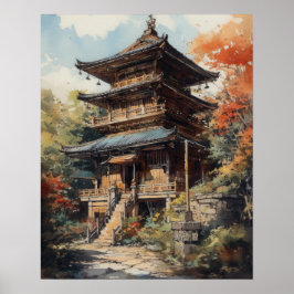 Japanisch Buddhist Temple Art Print Poster