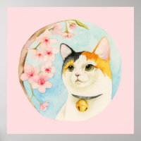 Japanisch Calico Cat Aquarellmalerei, Pop Art