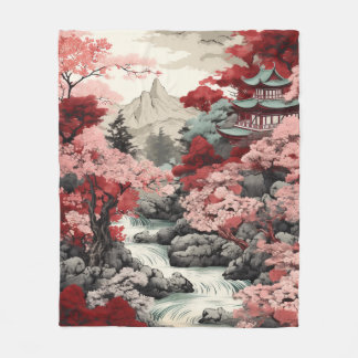 Japanisch Cherry Blossom Forest Fleece Blanket