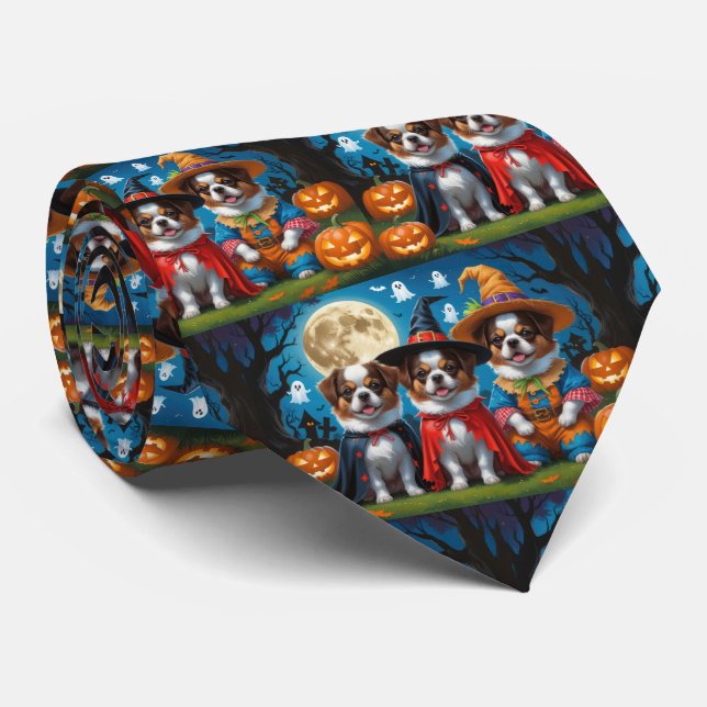Japanisch Chin Dogs Pumpkin Halloween Funny Krawatte (Gerollt)