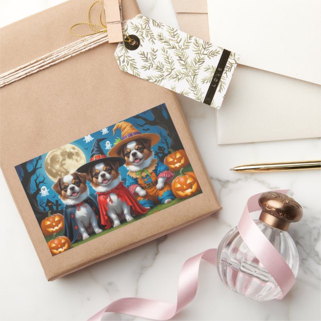 Japanisch Chin Dogs Pumpkin Halloween Funny Rechteckiger Aufkleber (Schenken)