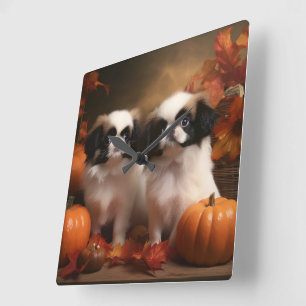 Japanisch Chin Welppy Autumn Delight Pumpkin Quadratische Wanduhr