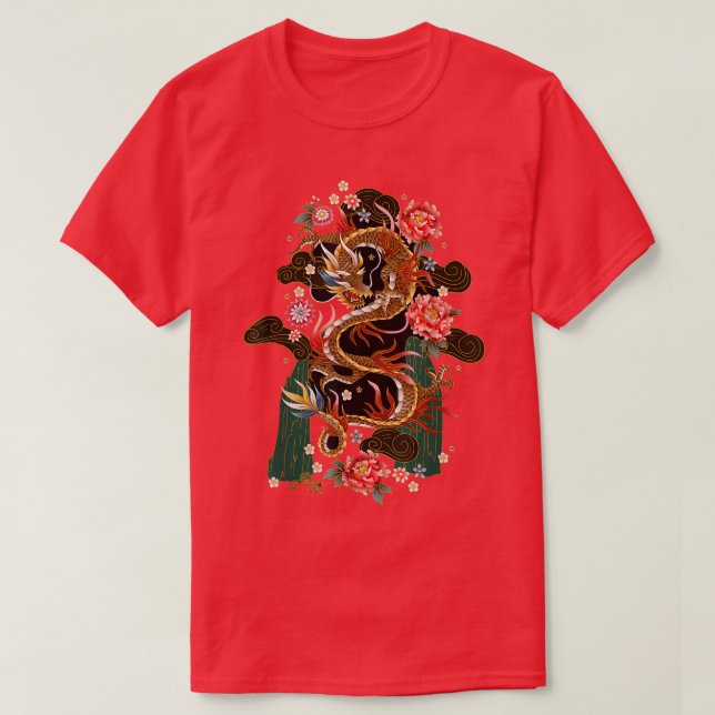 Japanisch-chinesischer Flying Dragon Samurai Warri T-Shirt (Design vorne)