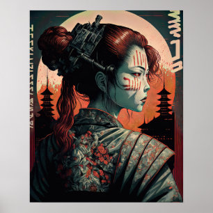 Japanisch Cyberpunk Samurai Frau Poster