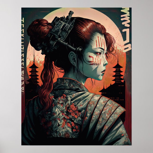 Japanisch Cyberpunk Samurai Frau Poster (Vorne)