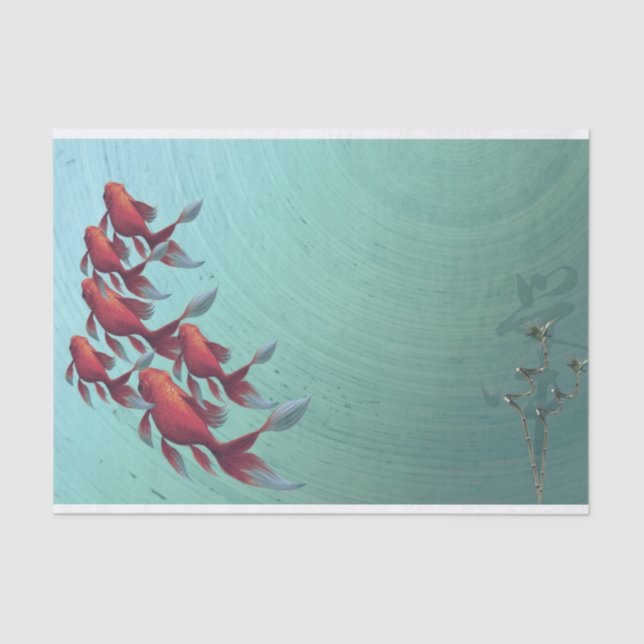Japanisch Decoupage Koi Goldfish Orange Blue Seidenpapier (Vorderseite)