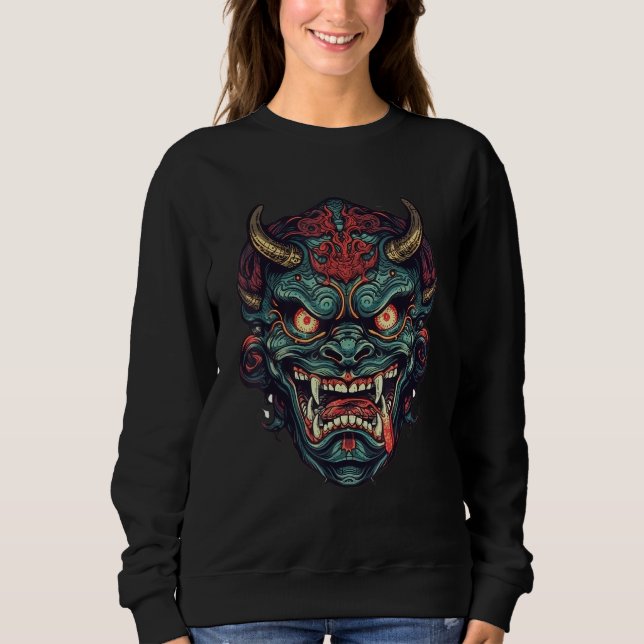 Japanisch Demon Art Face Masask Devil Yokai Haraju Sweatshirt (Vorderseite)