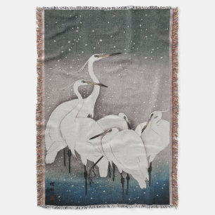 Japanisch Egrets Koson Cranes Winter Snow Decke