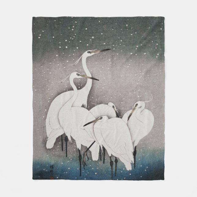 Japanisch Egrets Koson Cranes Winter Snow Fleecedecke (Vorderseite)