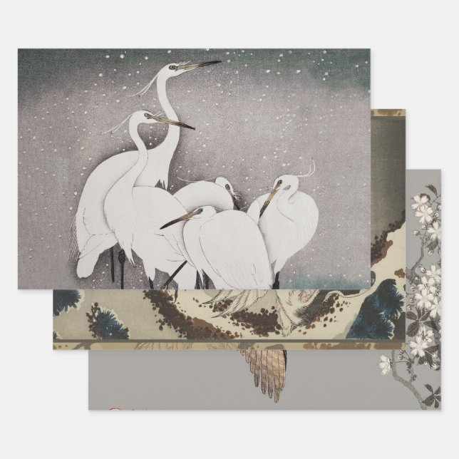 Japanisch Egrets Koson Cranes Winter Snow Geschenkpapier Set (Set)