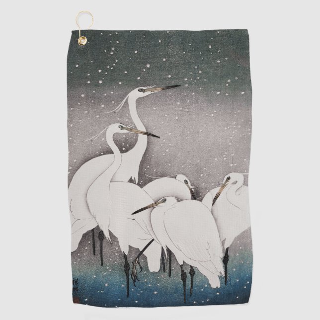 Japanisch Egrets Koson Cranes Winter Snow Golfhandtuch (Vorderseite)