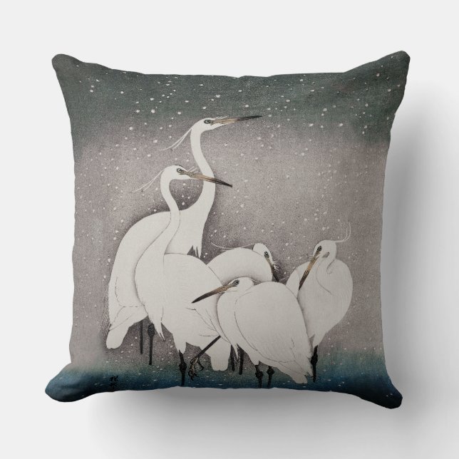 Japanisch Egrets Koson Cranes Winter Snow Kissen (Vorderseite)