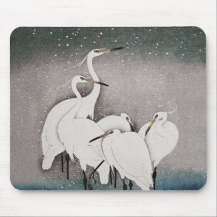 Japanisch Egrets Koson Cranes Winter Snow Mousepad